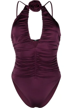 Noire Swimwear Floral-appliqué ruched swimsuit