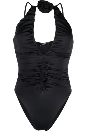 Noire Swimwear Floral-appliqué ruched swimsuit