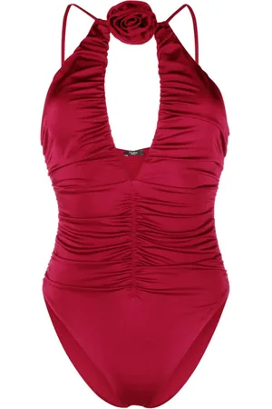 Noire Swimwear Floral-appliqué ruched swimsuit