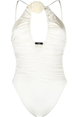 Noire Swimwear Floral-appliqué ruched swimsuit