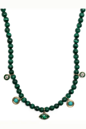 Sydney Evan 14kt yellow gold malachite and diamond beaded necklace