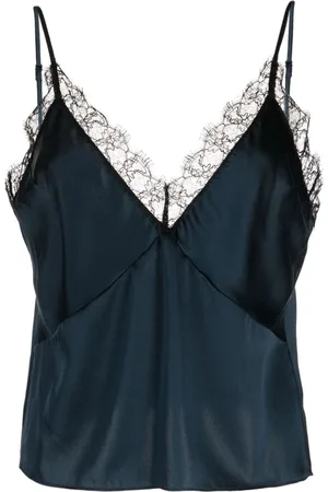 Kiki de Montparnasse Lace-panel silk sleeveless top