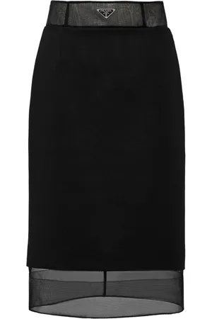 Prada Triangle-logo layered wool skirt