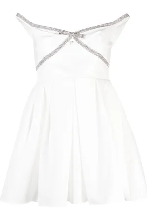 Self-Portrait Diamanté-trim off-shoulder minidress