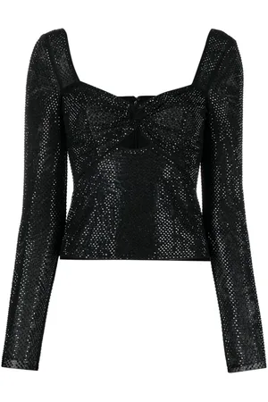 Self-Portrait Rhinestoned sweetheart-neck top