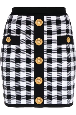 Balmain Gingham fine-knit miniskirt