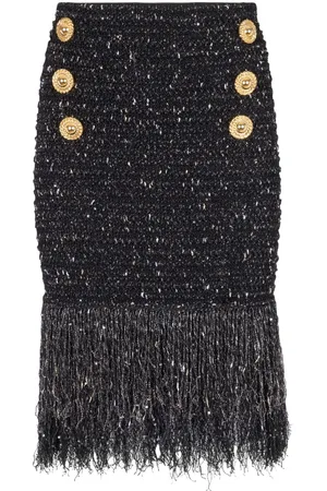 Balmain 6-Button fringed tweed skirt
