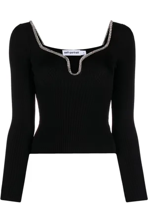 Self-Portrait Crystal-embellished ribbed-knit jumper