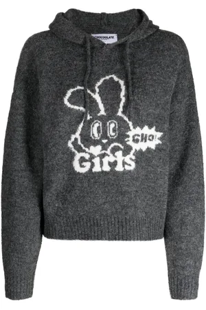 Chocoolate Drawstring-hood intarsia-knit hoodie