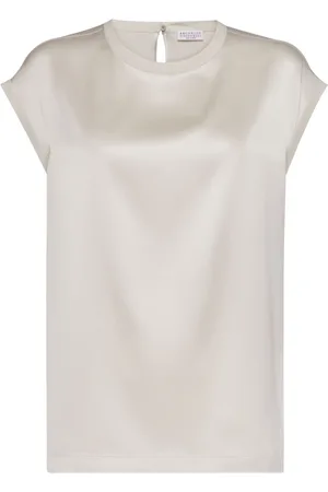 Brunello Cucinelli Cap-sleeve satin-finish blouse