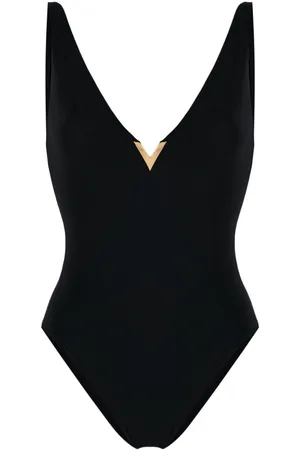 VALENTINO GARAVANI Logo-plaque V-neck swimsuit