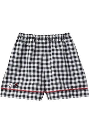 Familiar Motif-embroidered gingham trousers