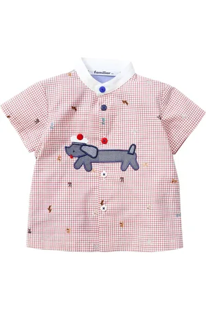 Familiar Embroidered-design grid-pattern shirt