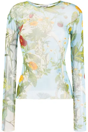 MONSE Botanical-print mesh T-shirt