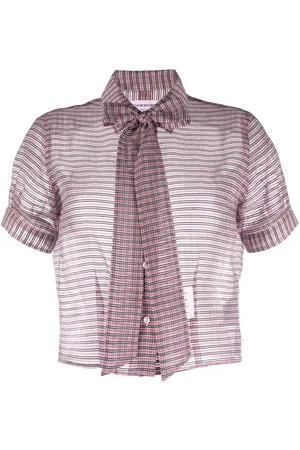 Thom Browne Pussy-bow check-pattern blouse