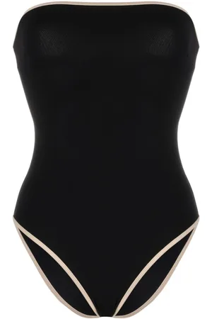 Totême Striped-edge strapless swimsuit