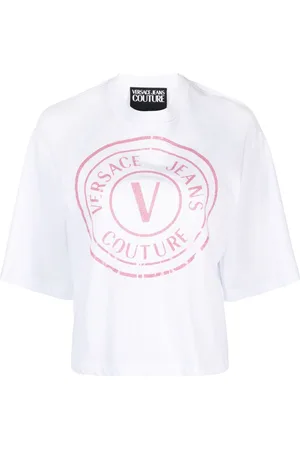 VERSACE Glittered logo-print cotton T-shirt