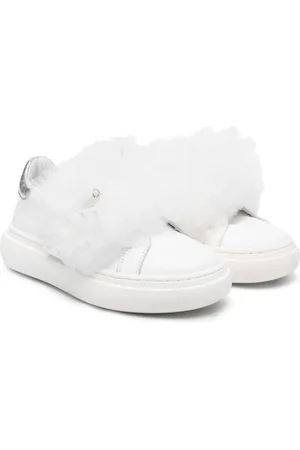 MONNALISA Tulle-detailing leather sneakers
