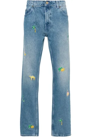 Casablanca Embroidered-design cotton straight-leg jeans