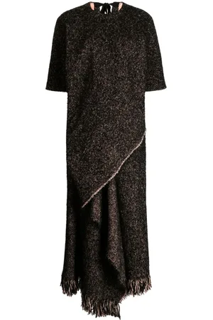 UMA WANG Mélange fringed midi dress