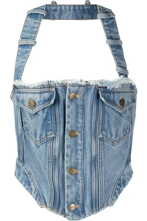 MONSE Halterneck washed denim corset top