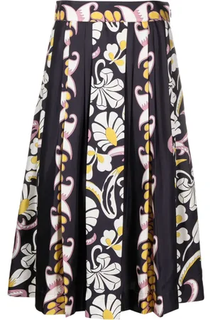 Tory Burch Floral-print pleated silk skirt
