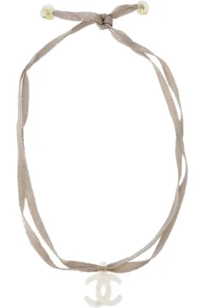 CHANEL 2002 transparent CC-logo fabric necklace