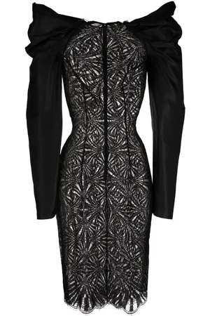 Saiid Kobeisy Lace-panel shantung midi dress