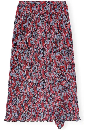 Ganni Floral-print pleated midi skirt