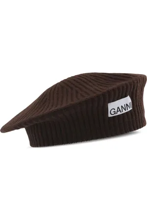 Ganni Logo-appliqué ribbed beret