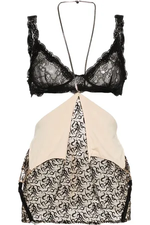 The Attico Logo-embroidered tulle top