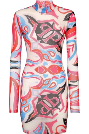 Philipp Plein LS Colorful Circus mock-neck minidress
