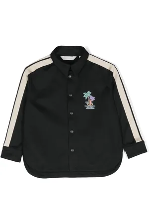 Palm Angels Logo-print striped shirt jacket