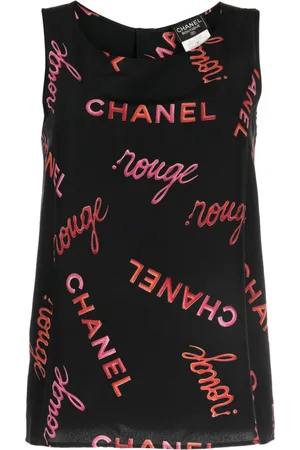 CHANEL 1996 logo-print silk top