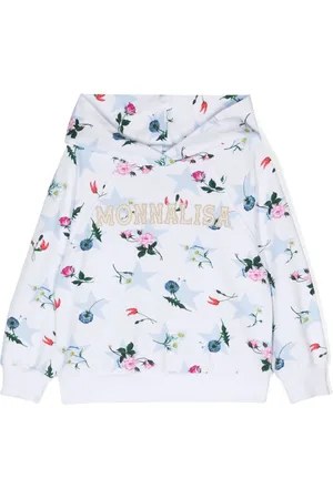 MONNALISA Logo-embroidered floral-print hoodie