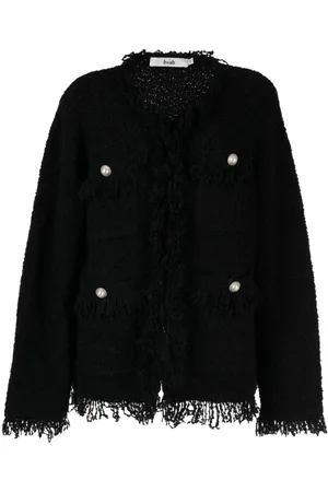 B+AB Frayed-trim tweed cardigan
