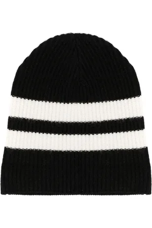 Cashmere In Love Striped ribbed-knit beanie