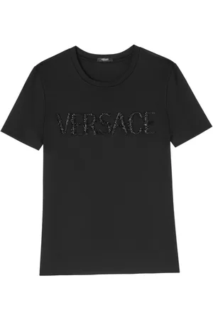 VERSACE Logo crystal-embellished cotton T-shirt