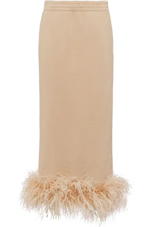 Prada Feather-trim cotton midi skirt