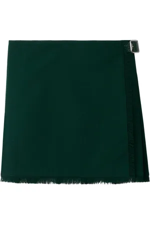 Burberry Frayed-edge wool pleated skirt
