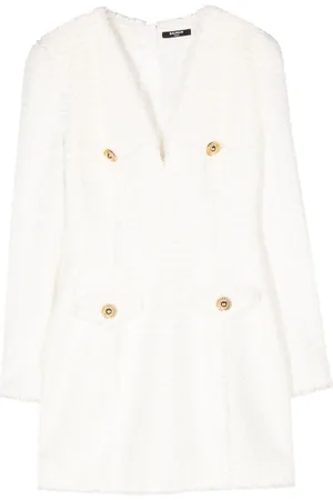 Balmain Button-embellished tweed minidress