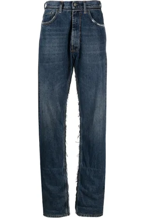 Maison Margiela Logo-patch ripped-detailing wide-leg jeans