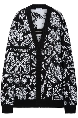 OFF-WHITE Patterned intarsia-knit cotton-blend cardigan