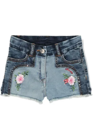 MONNALISA Floral-embroidered denim shorts