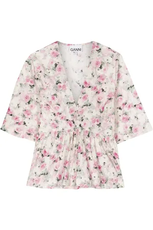 Ganni Floral-print organic cotton blouse