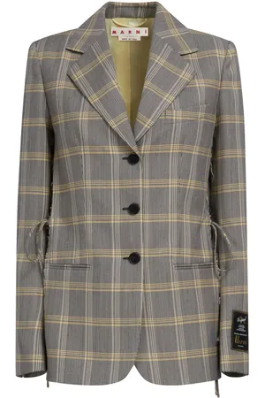 Marni Plaid-check single-breasted ripped blazer