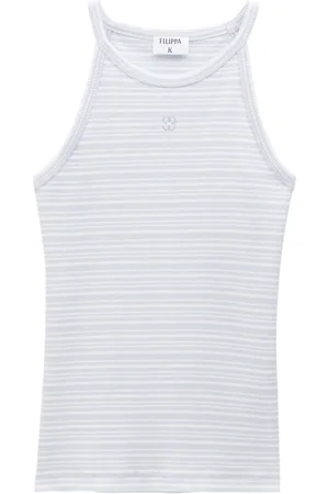 Filippa K Monogram-embroidered striped organic cotton tank top