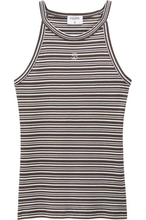 Filippa K Monogram-embroidered striped organic cotton tank top