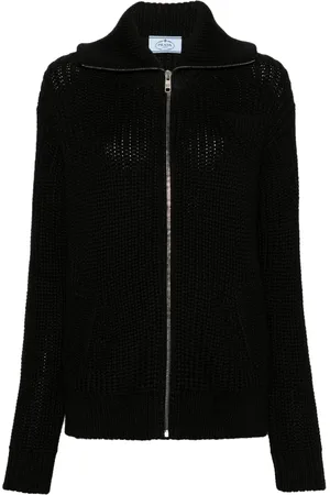 Prada Enamel-triangle zip-up cardigan