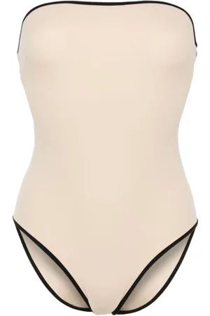 Totême Striped-edge strapless swimsuit